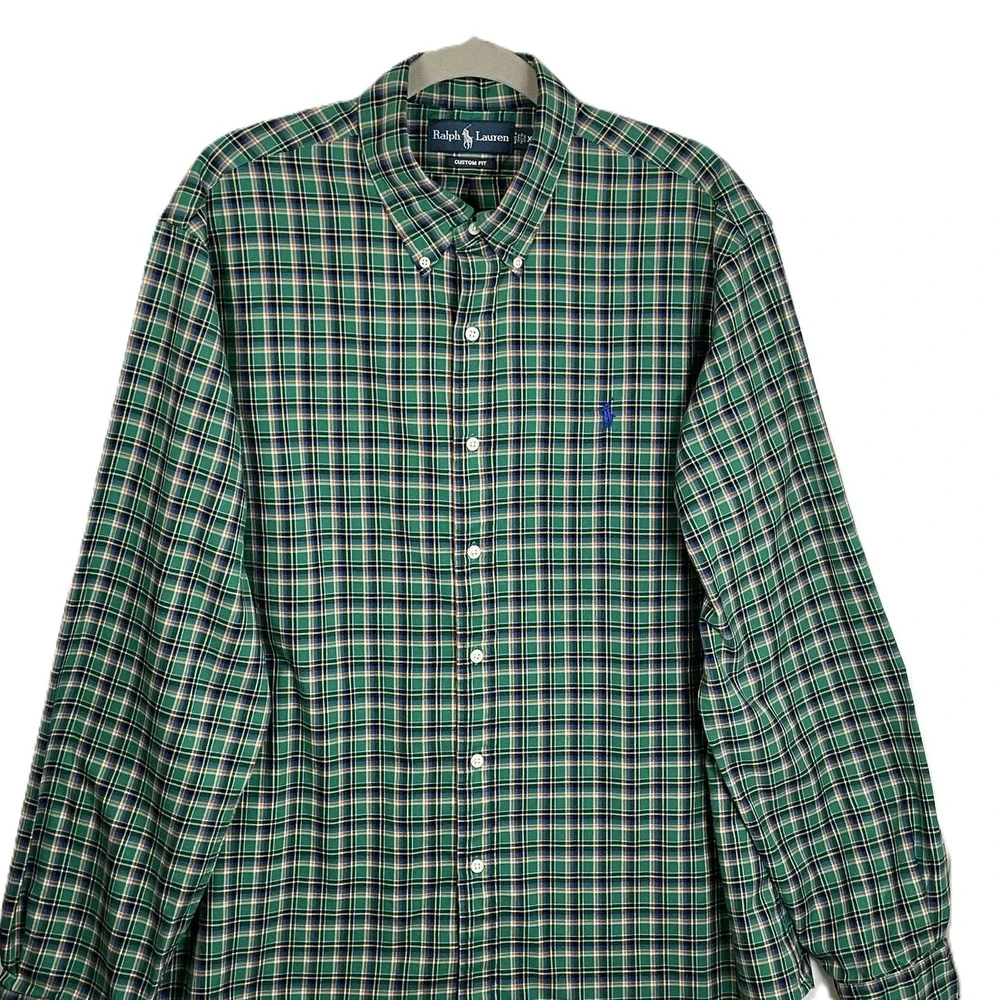 Polo Ralph Lauren Mens XL Custom Fit‎ Green Plaid Button Down Long Sleeve Shirt